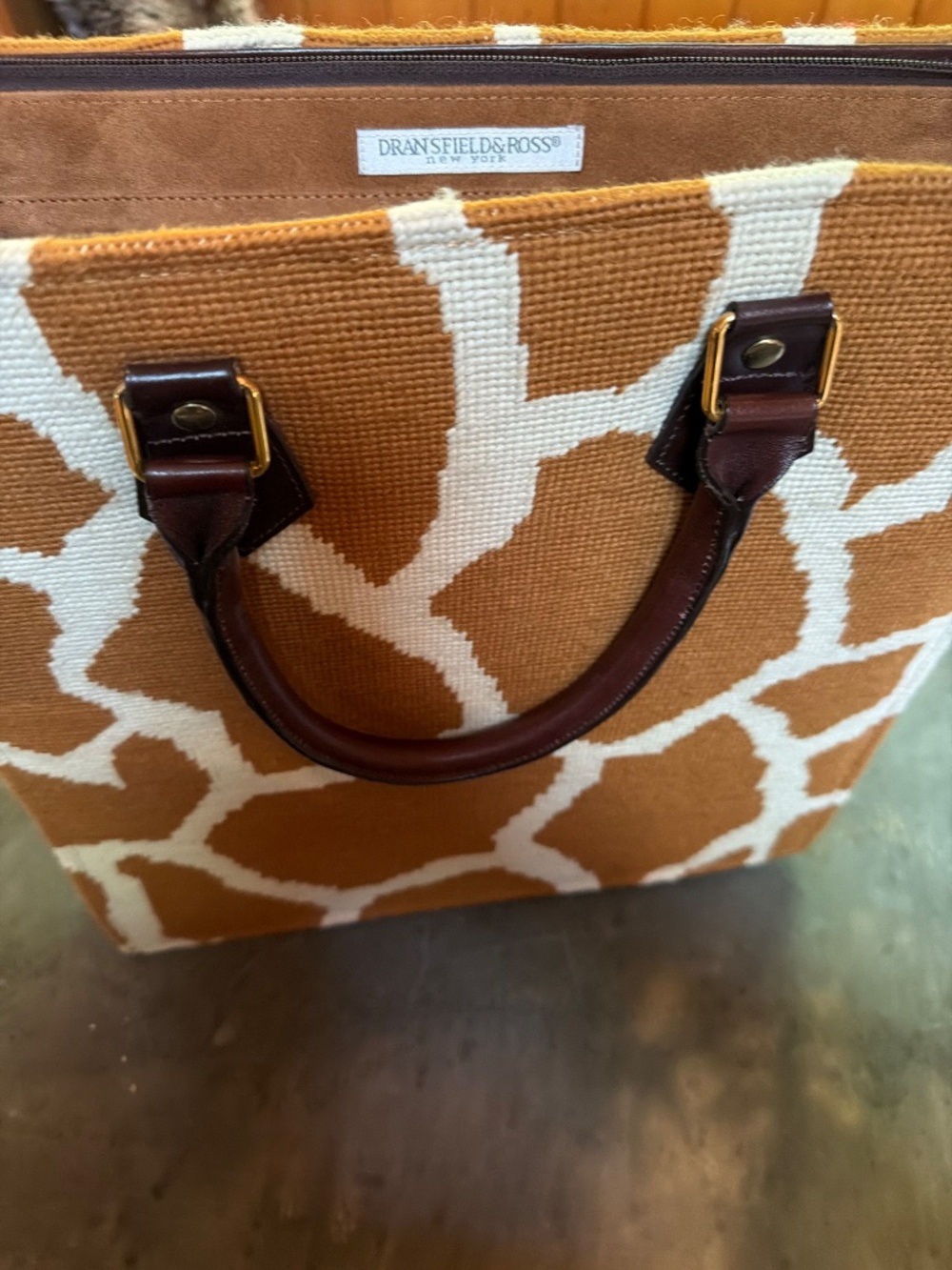 Vintage Rare Dransfield & Ross Giraffe Print Needlepoint Purse/ Tote - Picture 6 of 7